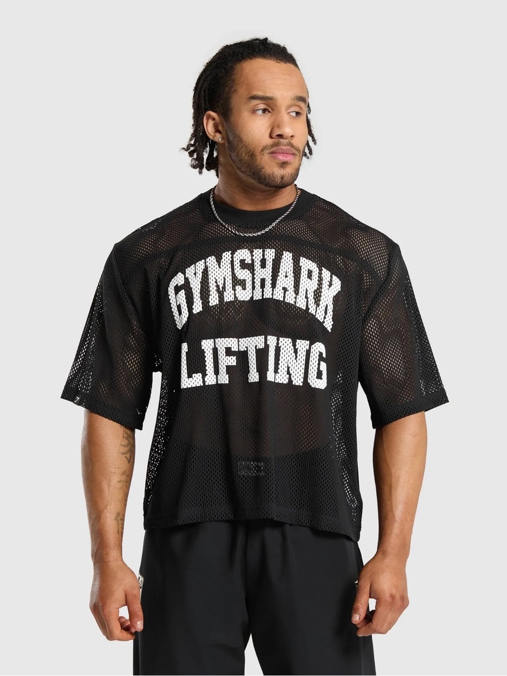 Gymshark Black Mesh Lifting Tee with White Logo